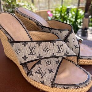 Louis Vuitton denim wedges